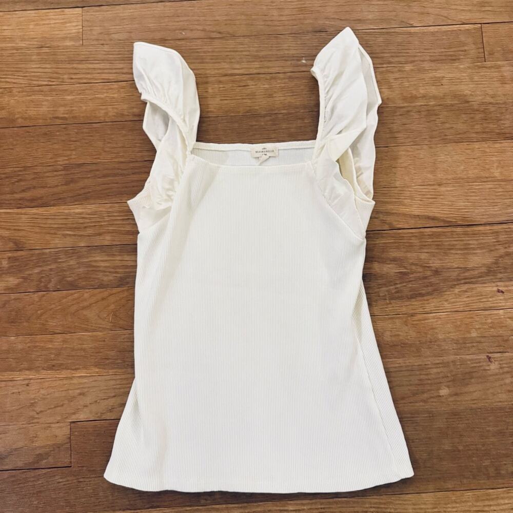 Mason & Bell white ruffle sleeve ribbed tank top shirt size small S
 b54